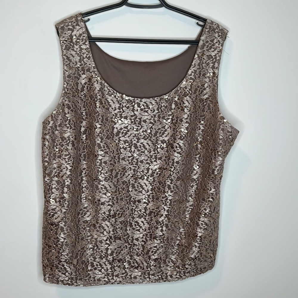 UNKNOWN | Metallic Sequin Lace Overlay Tank Top